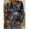 T-shirt da donna con stampa floreale 3D elegante a rose, maniche lunghe, scollo rotondo, vestibilità regolare, ideale per vacanze, weekend, primavera e autunno.