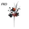 Fall Festival Decorations Halloween Artificial Branch with Pumpkin And Eyeball, Black Glitter Fake Twig Spooky Party Maple Leaves for Gothic