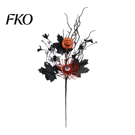 Fall Festival Decorations Halloween Artificial Branch with Pumpkin And Eyeball, Black Glitter Fake Twig Spooky Party Maple Leaves for Gothic