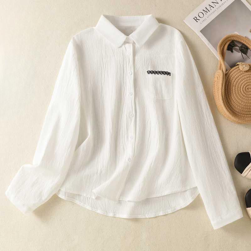 Early Spring Artistic Cotton Linen Long Sleeved Shirt for Women Loose Age Reducing Retro Base Top Blouses & Shirts