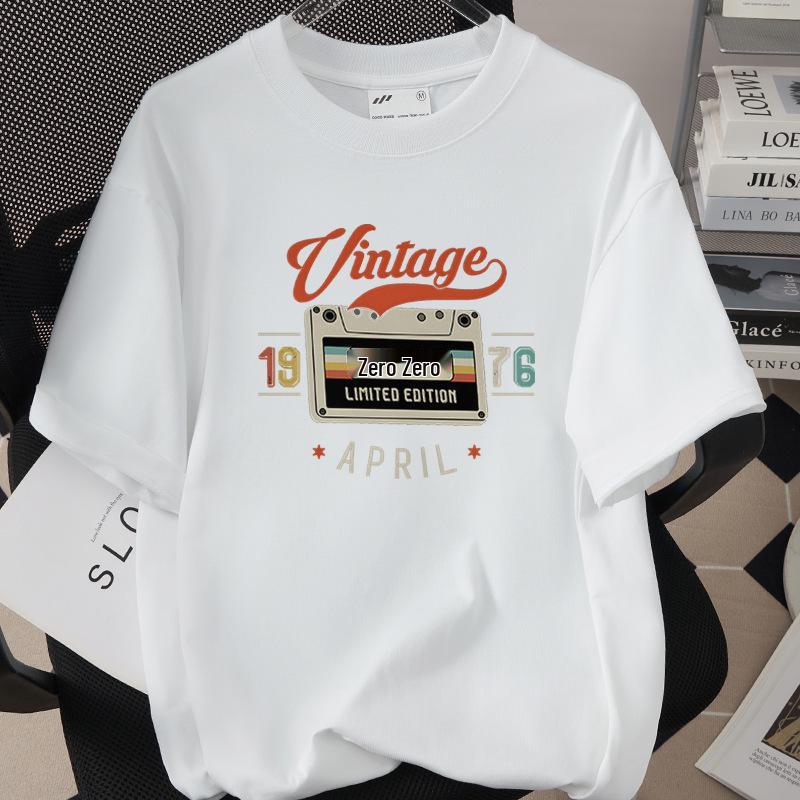 50th Birthday 1976 Theme Loose T-shirt - High Quality 260g Pure Cotton, Short Sleeve, European & American Style