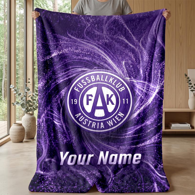 Custom Text Flannel Throw Blanket, Lightweight Cozy Bed Sofa BlanketAustria Wien FC