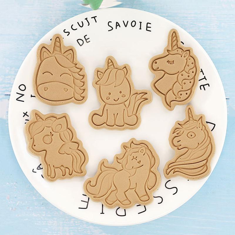 6Pcs/Set Cute Unicorn Biscuit Cutter Cartoon Compressible Biscuit Mold Kitchen Baking Utensils Pastry Party Articles