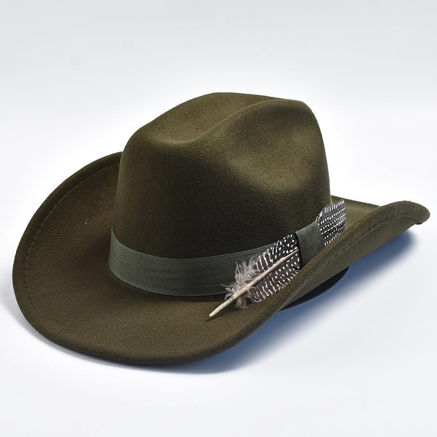 

Handmade Feathers Cowboy Hat For Men s Vintage Curved Brim Gentleman Fedora Jazz Cap Sombrero Hombre One Size армія зелений колір
