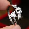 White Zircon Heart Stone Cute Small Foot Opening Rings For Women Vintage Copper Color Ring Wedding Jewelry Valentine'S Day Gifts