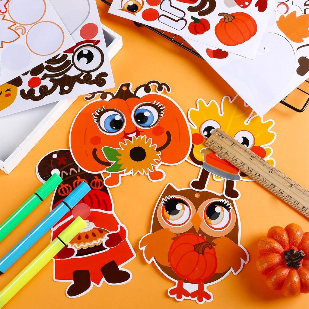 Sumind 24 Sets Fall Leaves Ornaments Decorations Autumn Fall Craft Kit for Kids Sets Owl Cutouts DIY Fun Pumpkin Owl Decoration Home Activities for
