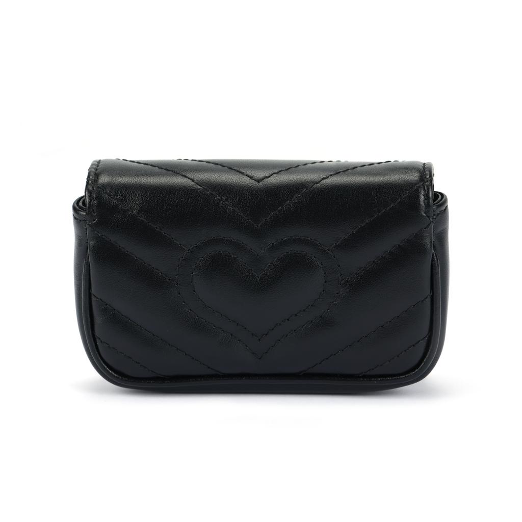 Gucci GG Marmont Distressed Gold Logo Chain Shoulder Bag Quilted Leather Mini Wallet Women Handbags Black 575161-DTDCT-1000