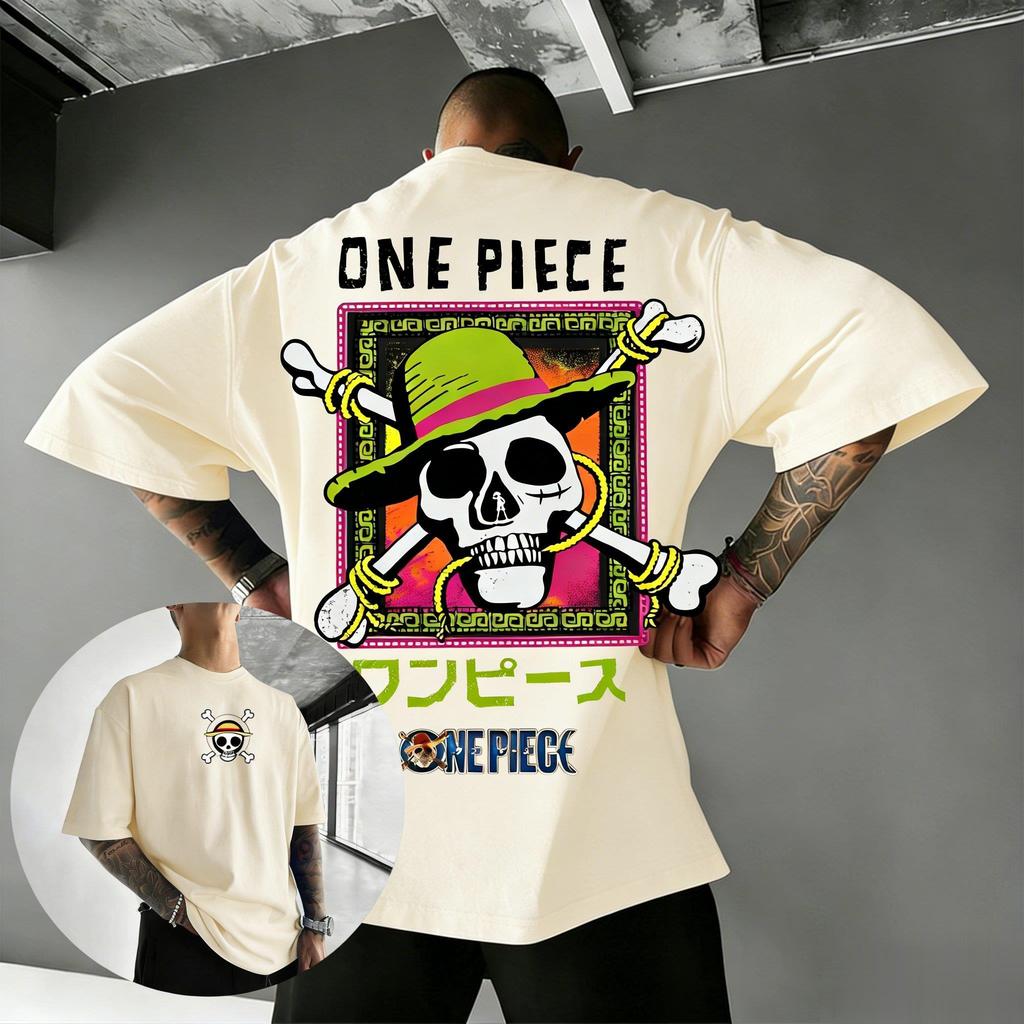One Piece TShirt Men Summer Straw Hat Pirates Vintage Skull Graphic Short Sleeve Oversized Streetwear Loose Fit Anime Fan Top