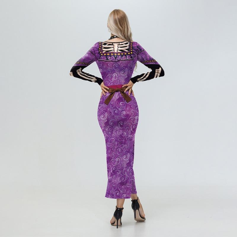 Dreaming Around Rivera Halloween Skirt Skeleton Digital Printing Long Sleeve Dress Long Dress Women