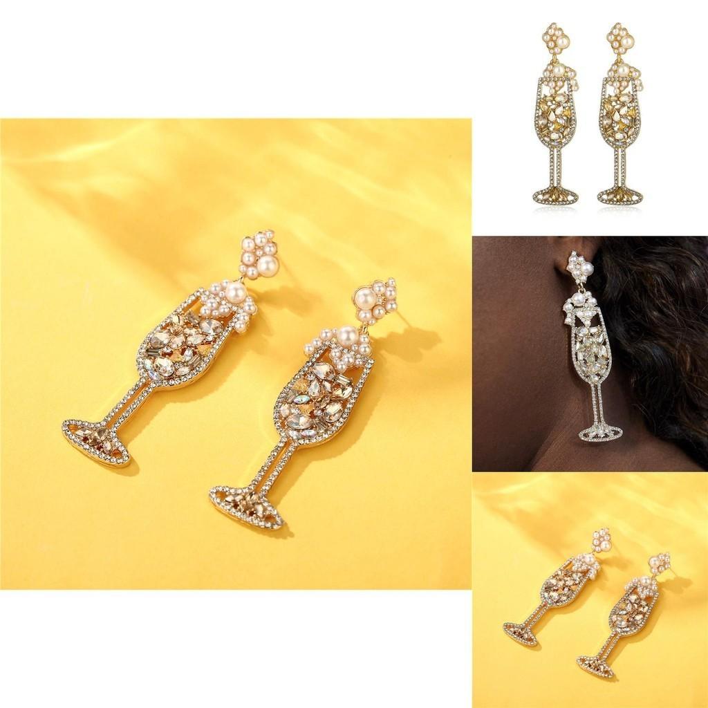 Stylish Fashionable Long Geometric Earrings For Women With Pearl And Gemstone Inlay Elegant Design