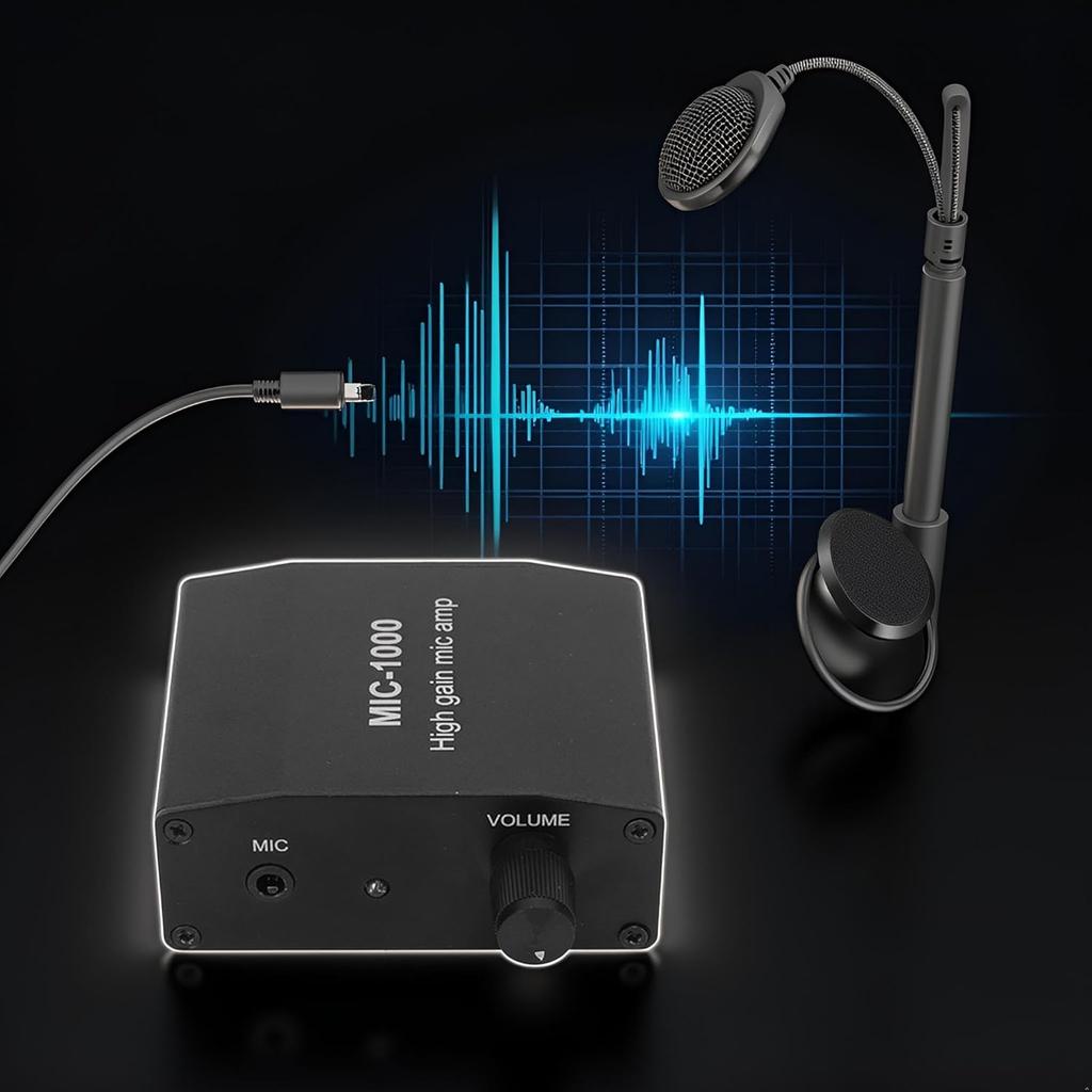 Hyuduo Microphone Amplifier Mic Audio Amp High Gain 1000 Times Amplification Accessory Set Kit for Teachers, Singing, Training, Presentation, Tour