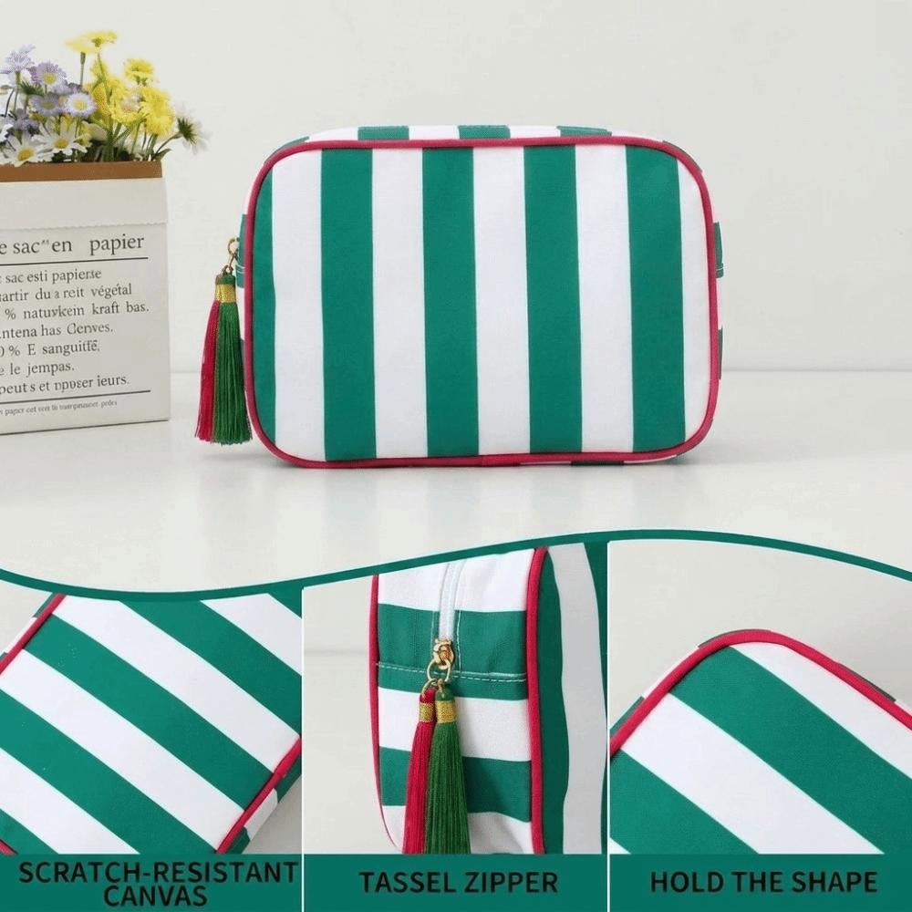 Large Capacity Portable Cosmetic Bag Large Striped Makeup Bag Portable Pouch Girls