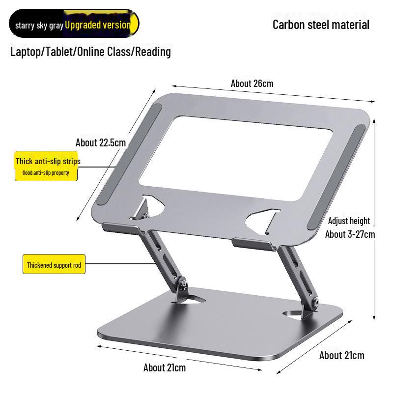 "Verstellbarer 360° drehbarer Laptopständer mit Wärmeableitung und Ablagefach"