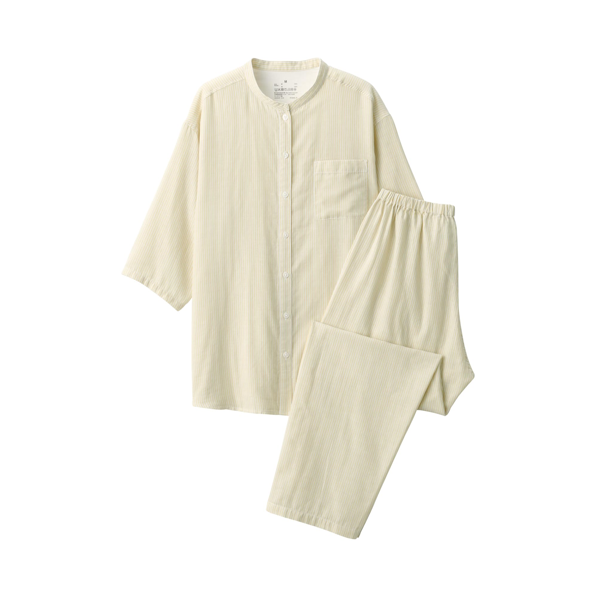 

MUJI Seamless Thin Gauze Sleeve Light Yellow Size FD1L7A5S Women s 3/4 Pajamas, Stripe, XS,