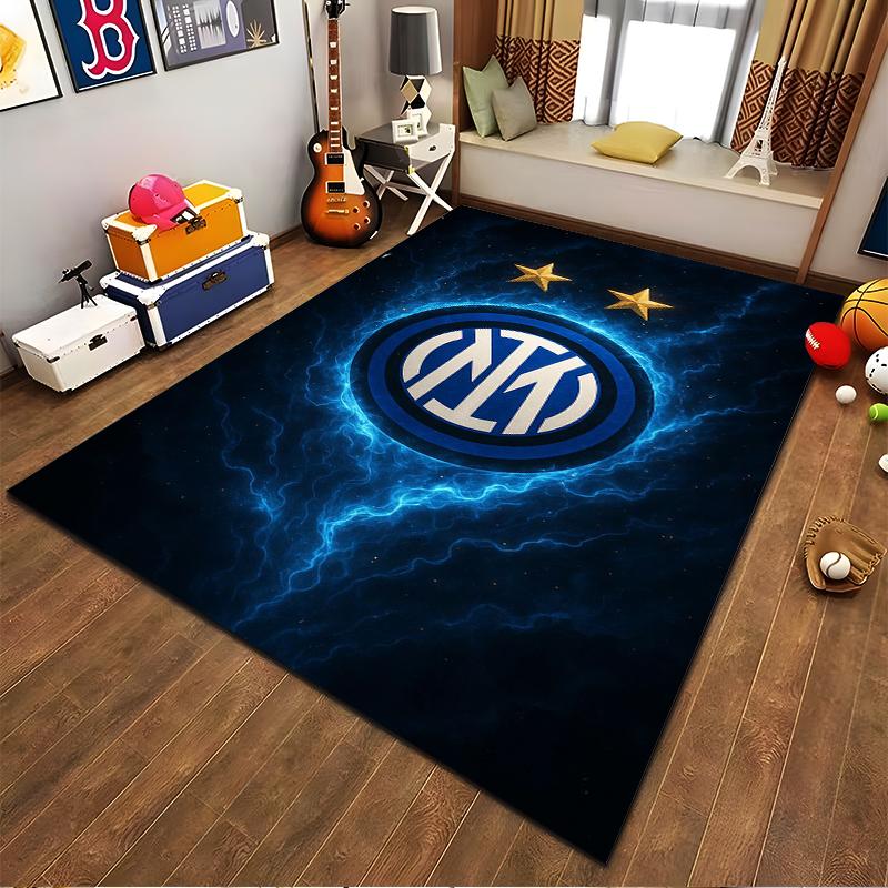"Blue Electric Pattern Carpet with Gold Stars and Inter Logo Design" Suitable for Use As an Anti-slip for Living Room Bedroom Sofas