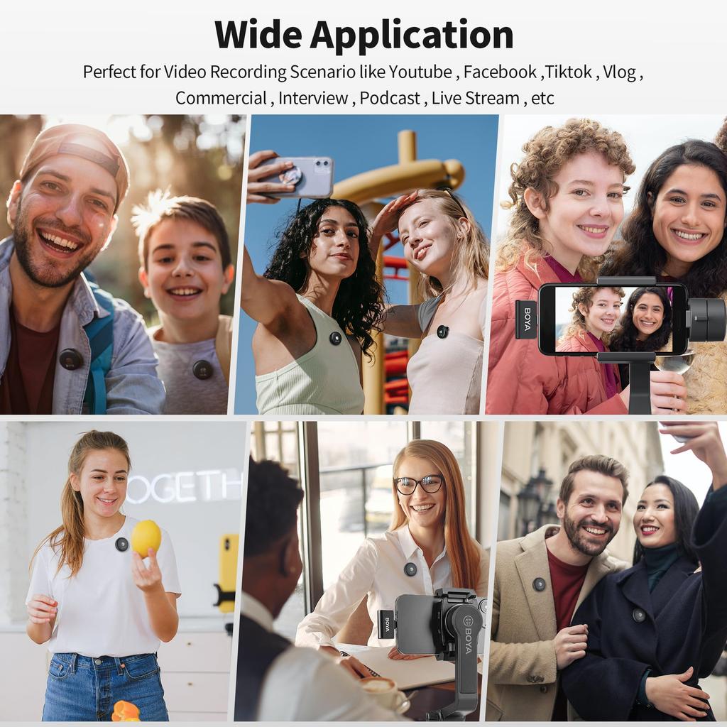 BOYA Android Smartphone Drahtloses Ansteckmikrofon mit Magnetischer Drahtloser 48kHz HD-Sound Omnidirektionales Rauschen Sofort Bis zu 15 Stunden Akkulaufzeit