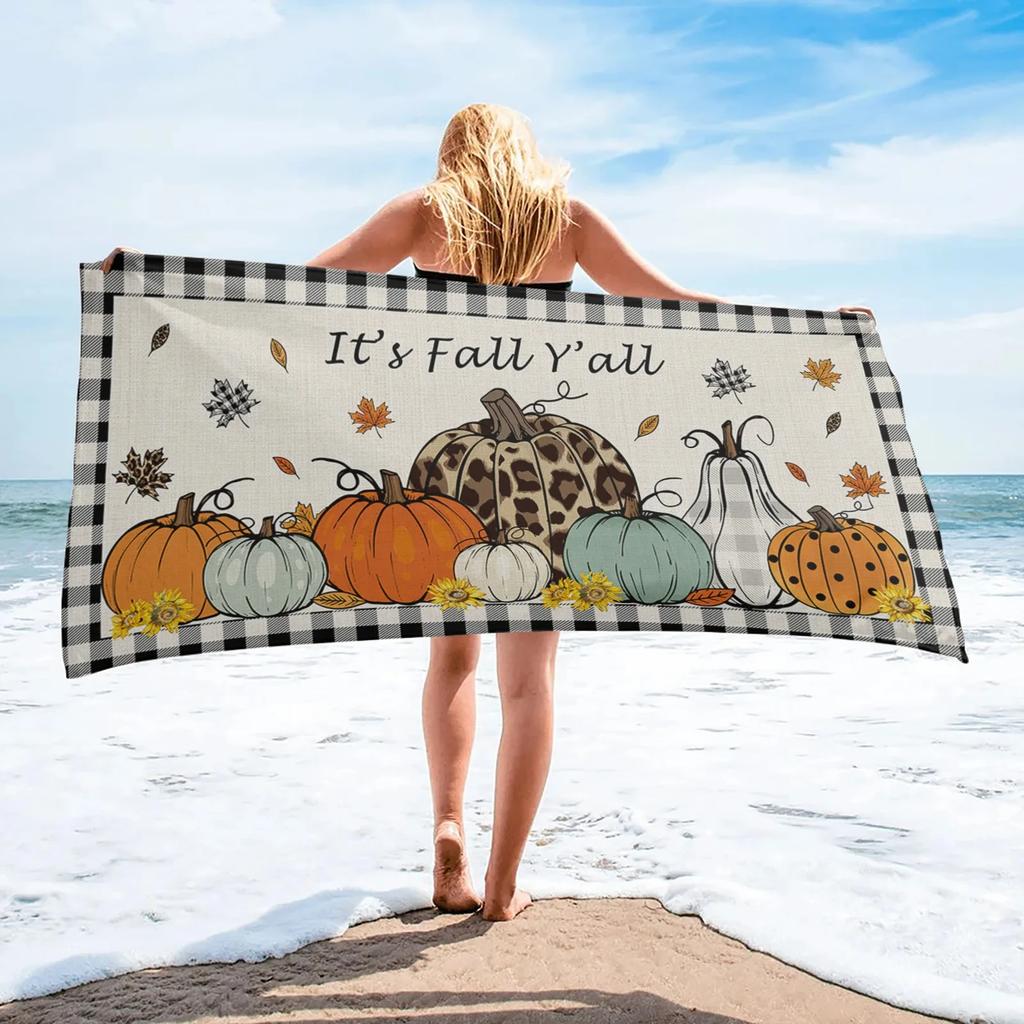 Herbstkürbis Ahornblätter Druck Strandtuch Saugfähig Schnelltrocknend Badetuch Superweiche Stranddecke Reisetuch für Schwimmen Fitnessstudio