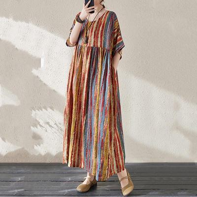 Krótki rękaw Plus size, bawełniany pasek w stylu vintage, nowy w sukienkach damskich, na co dzień, luźny, na długie lato