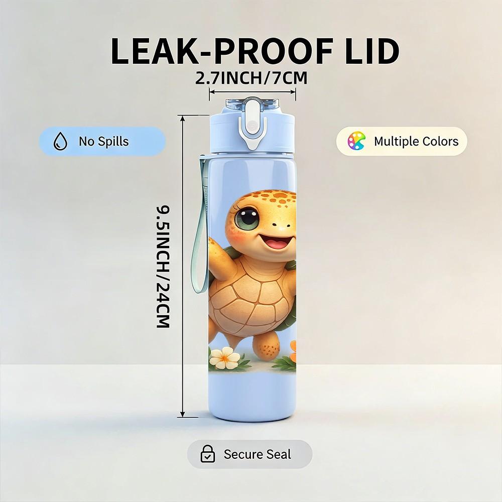 1PC Tiny Sea Turtle Cartoon 750ml Color Plastic Sports Water Bottle Leakproof Flip Straw Lid Suitable for Sports Office Home Use