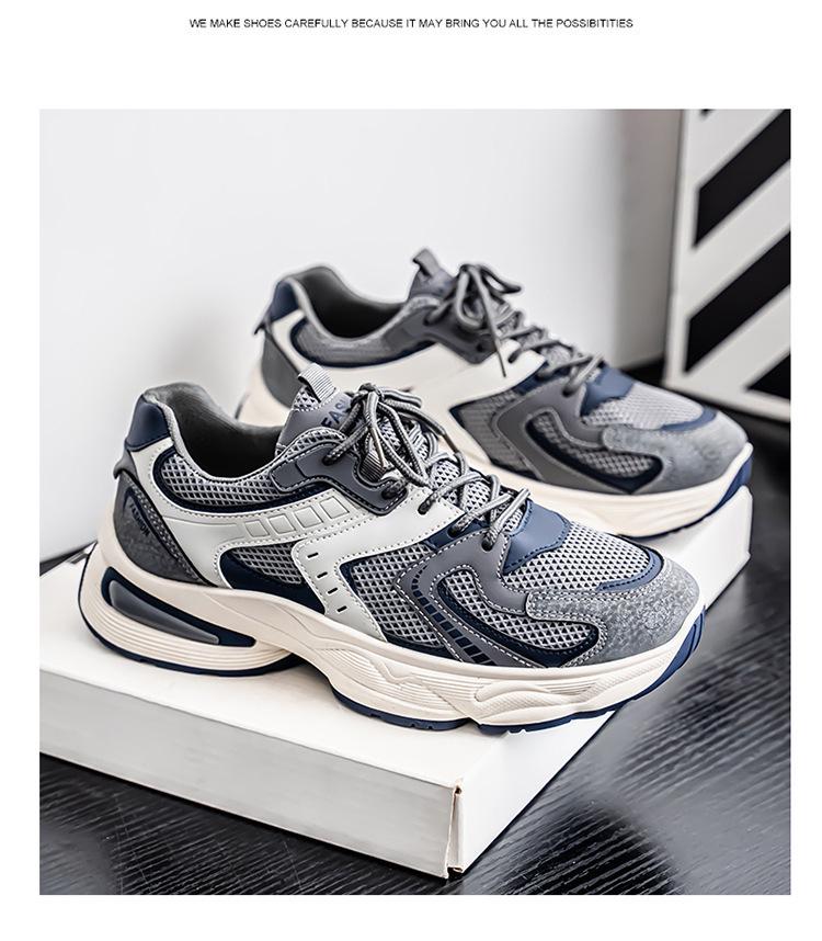 Męskie letnie sneakersy z siateczki 2025: Modne, oddychające, na grubej podeszwie, codzienne buty taty