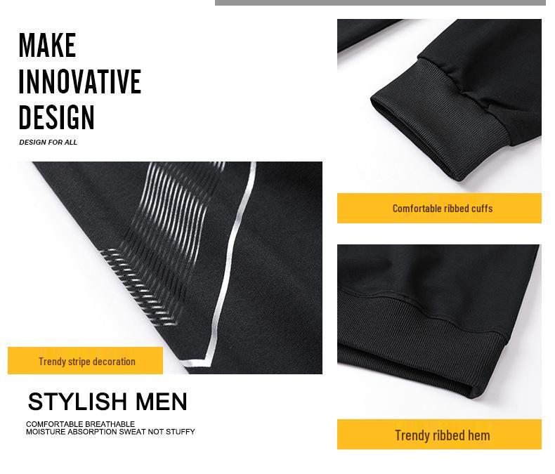 Men's Spring/Autumn Casual Sports Set: Jacket, Cropped Pants, Round Neck Sweatshirt, Long Sleeves, Complete Outfit.