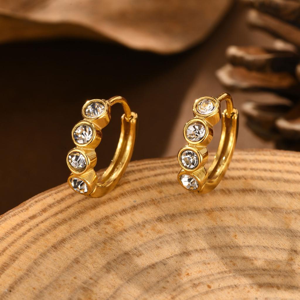 Light Luxury White Zircon Heart-Shaped Earrings for Women,  Stainless Steel Gold Color Classic Hoop Earrings, Fashion Jewelry