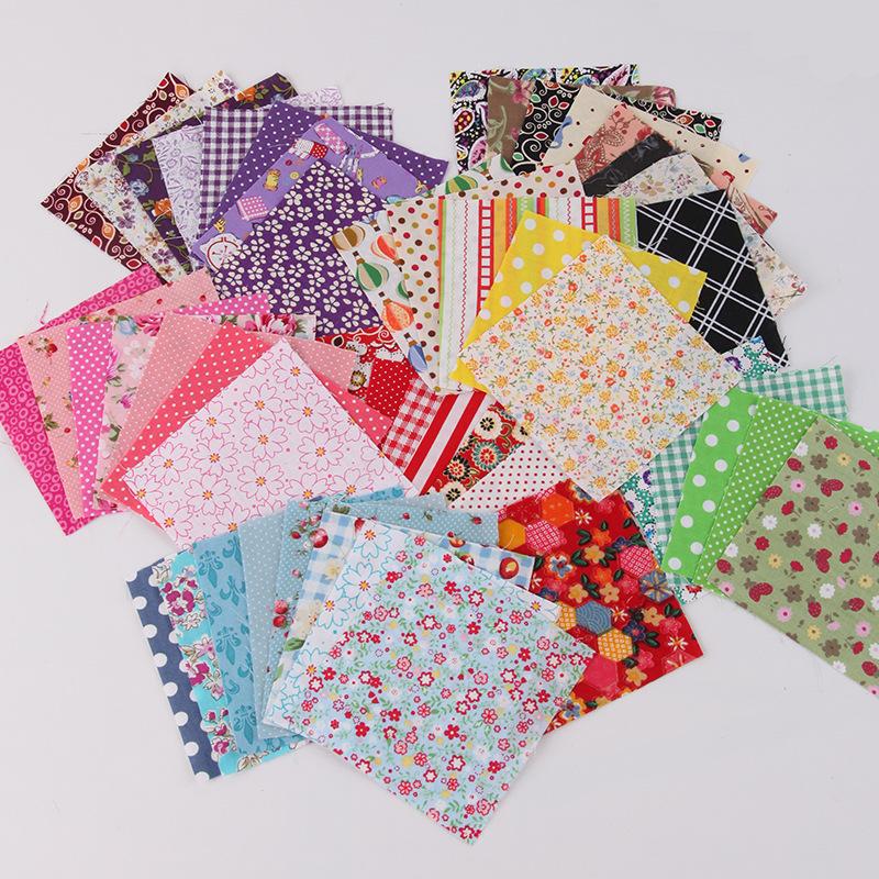 Handmade Cotton Patchwork Fabric Set, 10x10cm, Random Patterns