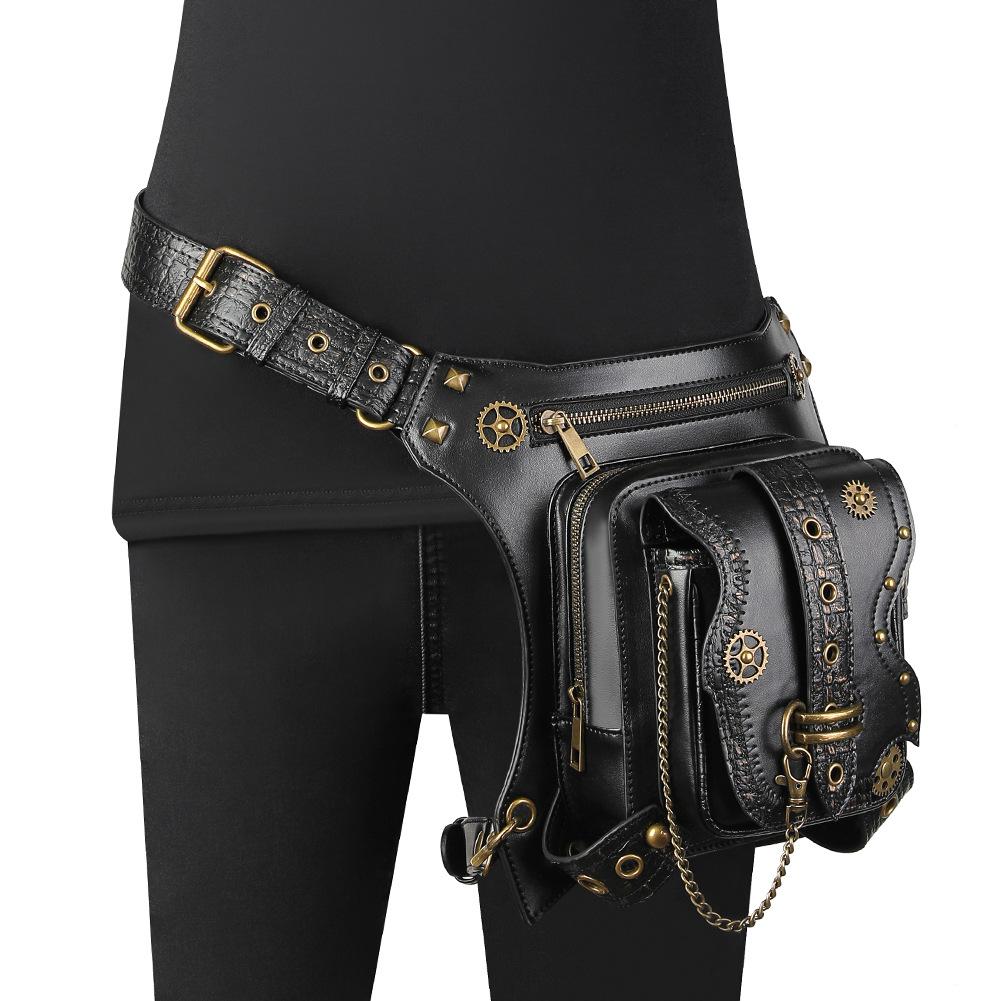Johnature Punk lokomotivkjede midjepakker Unisex Retro Moto & Biker Rivet Mote Utendørs midjeveske Kvinner Menn Skuldervesker