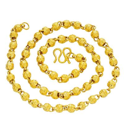 Men's 24k Gold-Plated Dragon Head Necklace with Sand Gold Beads - Durable, Color-Preserving Design
