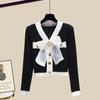 Autumn Korean Style Knitted Sweater Cardigan Button Decoration Wide Leg Pants Two Piece Elegant Women's Pants Set