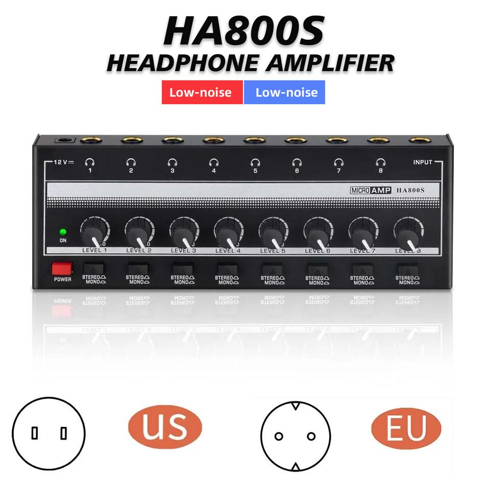 8 Channels Mini Headphone Amplifier Ultra-Compact Stereo Audio Amplifier with Power Adapter Earphone Splitter