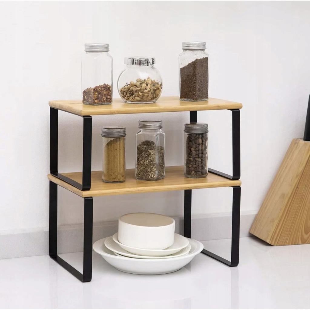 Bamboo Kitchen Shelf for Countertop Spice Organizer Standing Rack 2 Pcs