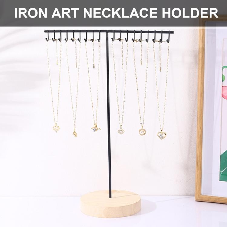 Efficient Iron Necklace Hanging Stand Space Saving Iron Necklace Hanger with Wood Base for Personal Jewelry Collection