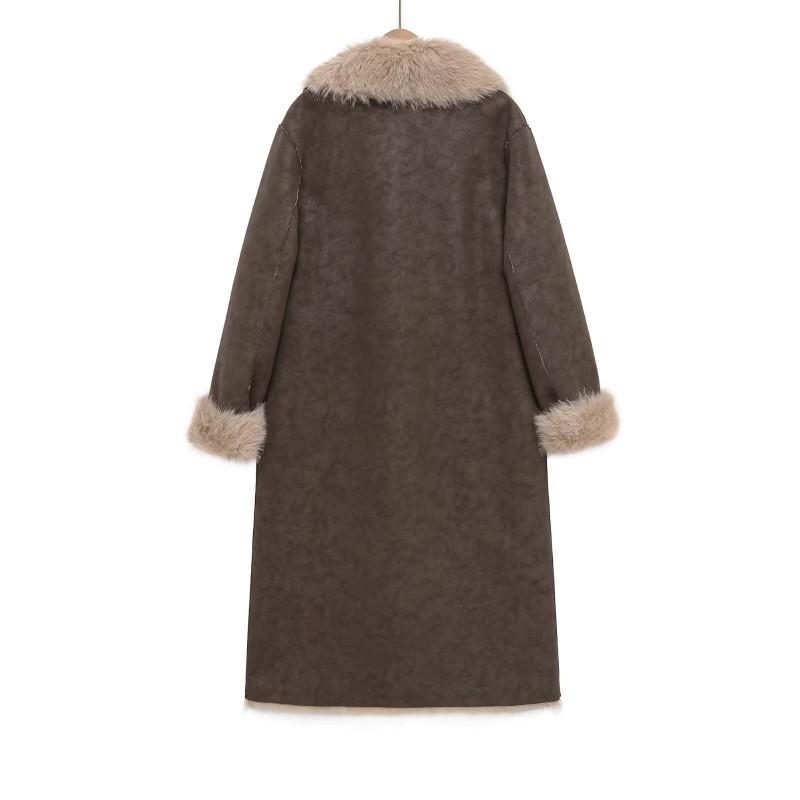 Womens Double-Sided Reversible Faux Fur Coat Winter Oversized Streetwear Long Trench Jacket