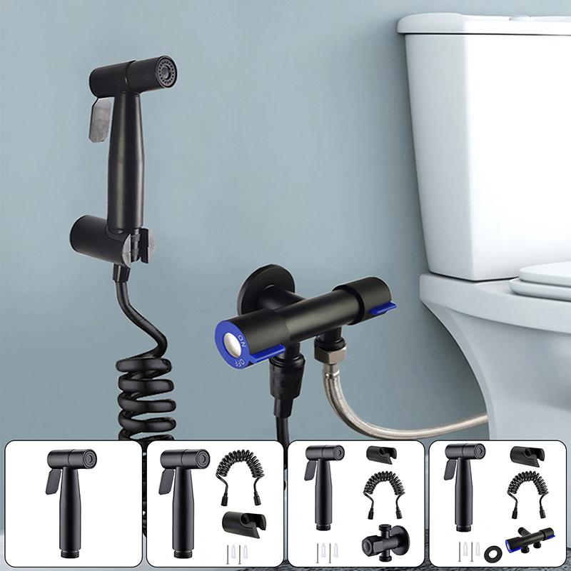 Black Stainless Steel Handheld Bidet Sprayer Set for Toilet Premium Pressurized Bathroom Shower Head with Spring Hose & Valve