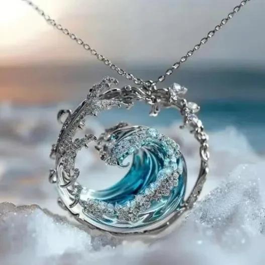 4PCS Set Wave Rings Earrings Pendants Sets Ocean Style Women  Light Luxury Versatile Necklaces Suit Charming Jewelry