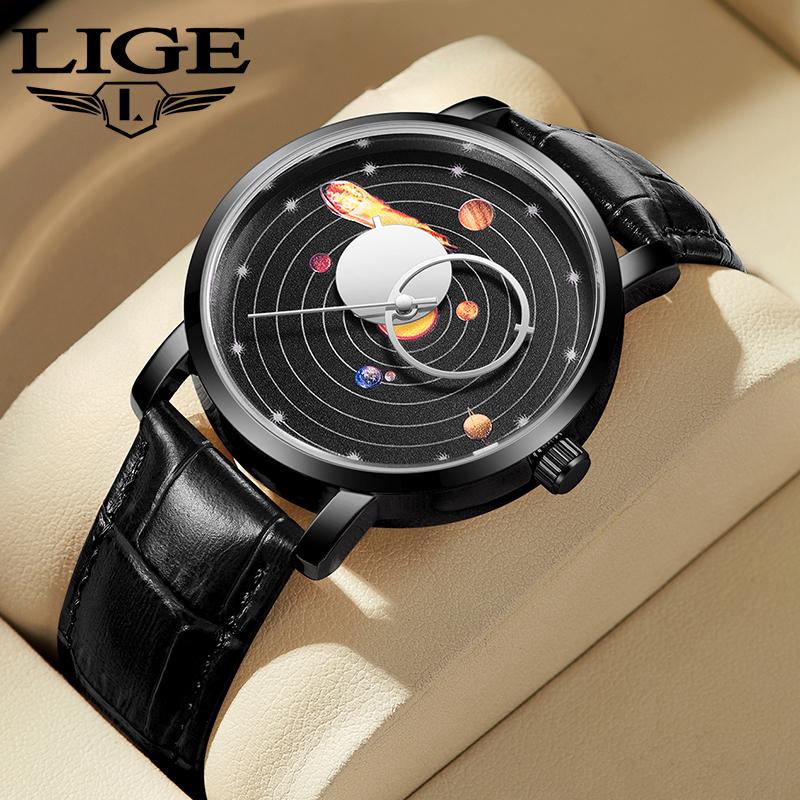 LIGE Montre à Quartz de mode Top marque de luxe montre pour hommes galaxie  cadran montre créative étanche montre de synchronisation montre pour femme