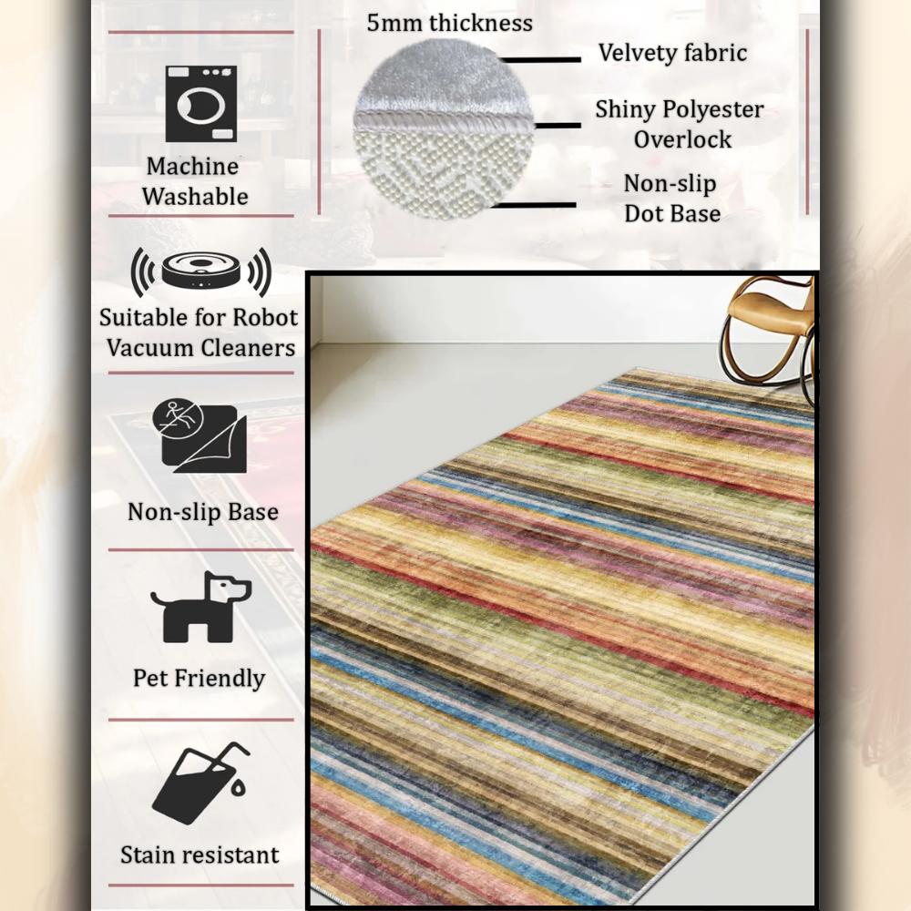Vícebarevný pruhovaný koberec na chodbu – zářivý, odolný a protiskluzový koberec pro moderní interiéry