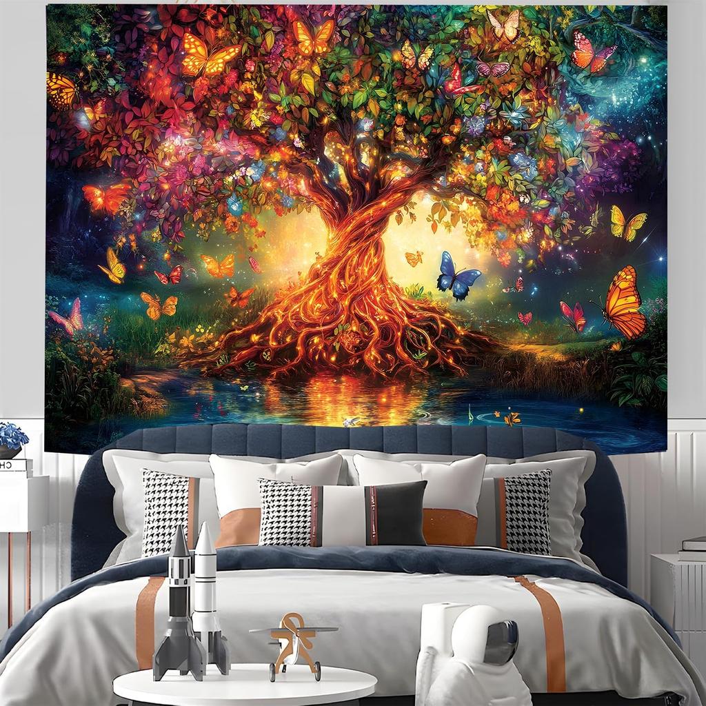 Moon Phase Tree Of Life Tapestry Moon And Sun Boho Spiritual Aesthetic Wall Hanging Backdrop Blanket For Bedroom Living Room