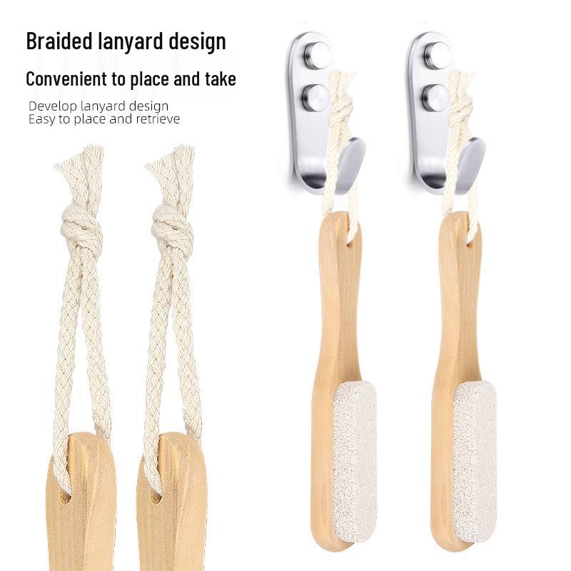 Pumice Stone Foot Scrubber with Wooden Handle for Calluses and Rough Skin Exfoliation