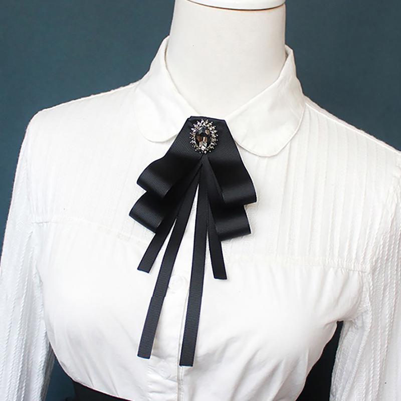Korean Women'S Bow Tie Brooch Black Rhinestone Pearl Shirt Collar Pins Fashion Bowknot Bowtie Ribbon Wedding Party Necktie