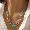 Summer Bohemian Wind Oil Drip Starfish Shell Necklace Beach Vacation Wind Diamond Pearl Collarbone Chain