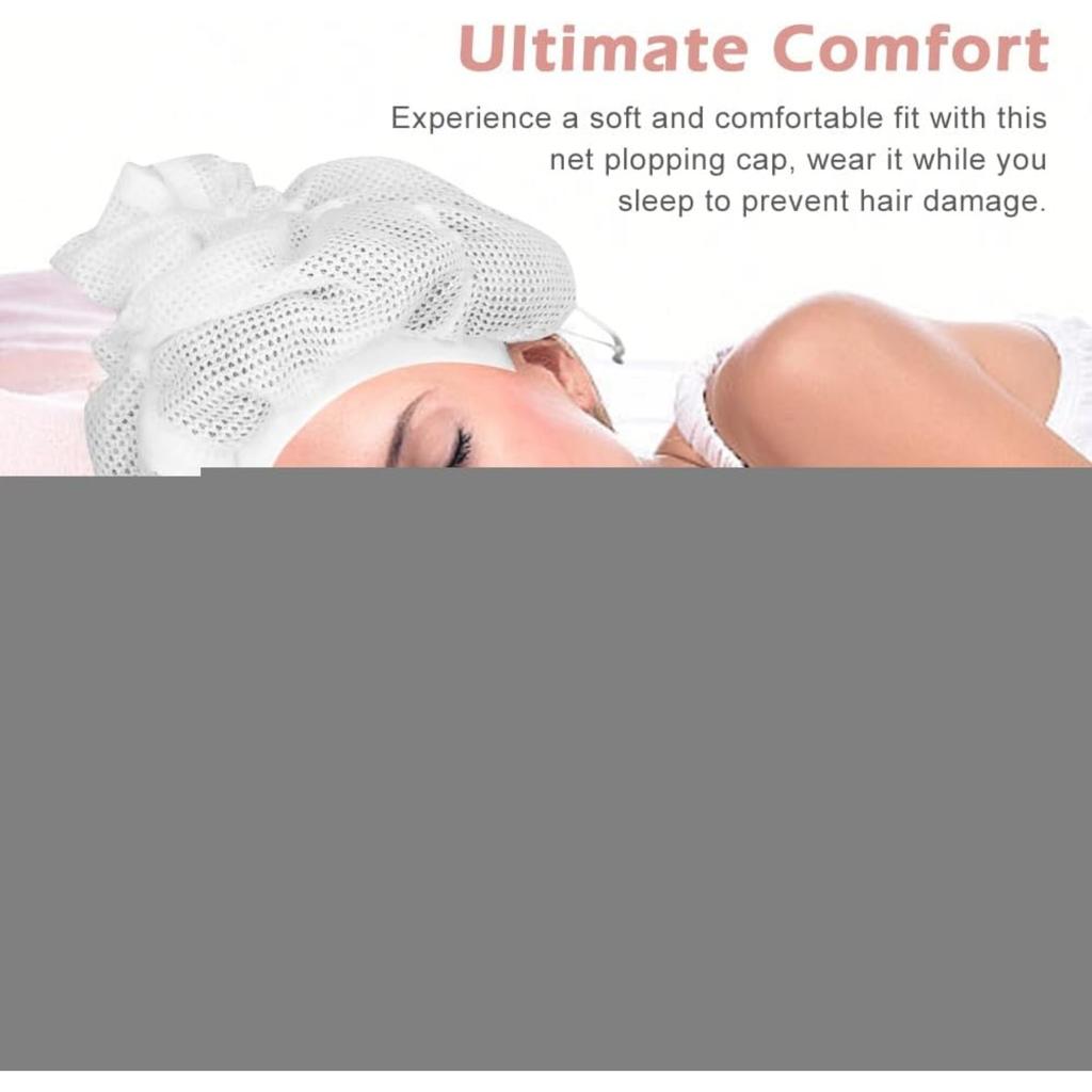EMVANV Net Plopping Cap for Drying Curly Hair,Adjustable Net Hair Plopping Bonnet Curly Hair Bonnet Net Plopping Cap for Fast Drying(White)