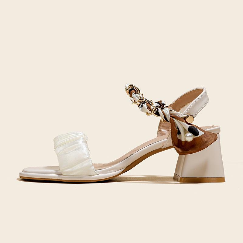 Color-Block Chunky Heel Open-Toe Summer Sandals with Soft Thick Sole for Women 37 белый