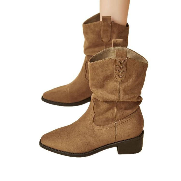 Pointed retro short boots women's summer 2025 new brown maillard boots wasteland suede sleeve western boots