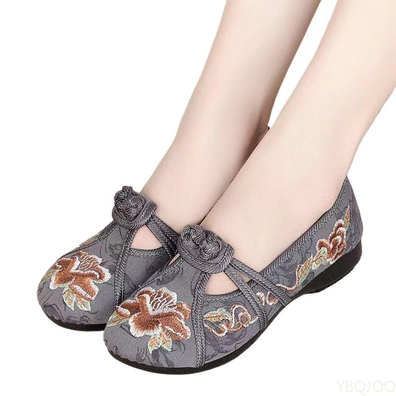 Fashion Vintage Traditional Style Women Soft-soled Shoes Spring Autumn Non-slip Flats Lightweight Breathable Comfort Embroidered Shoes