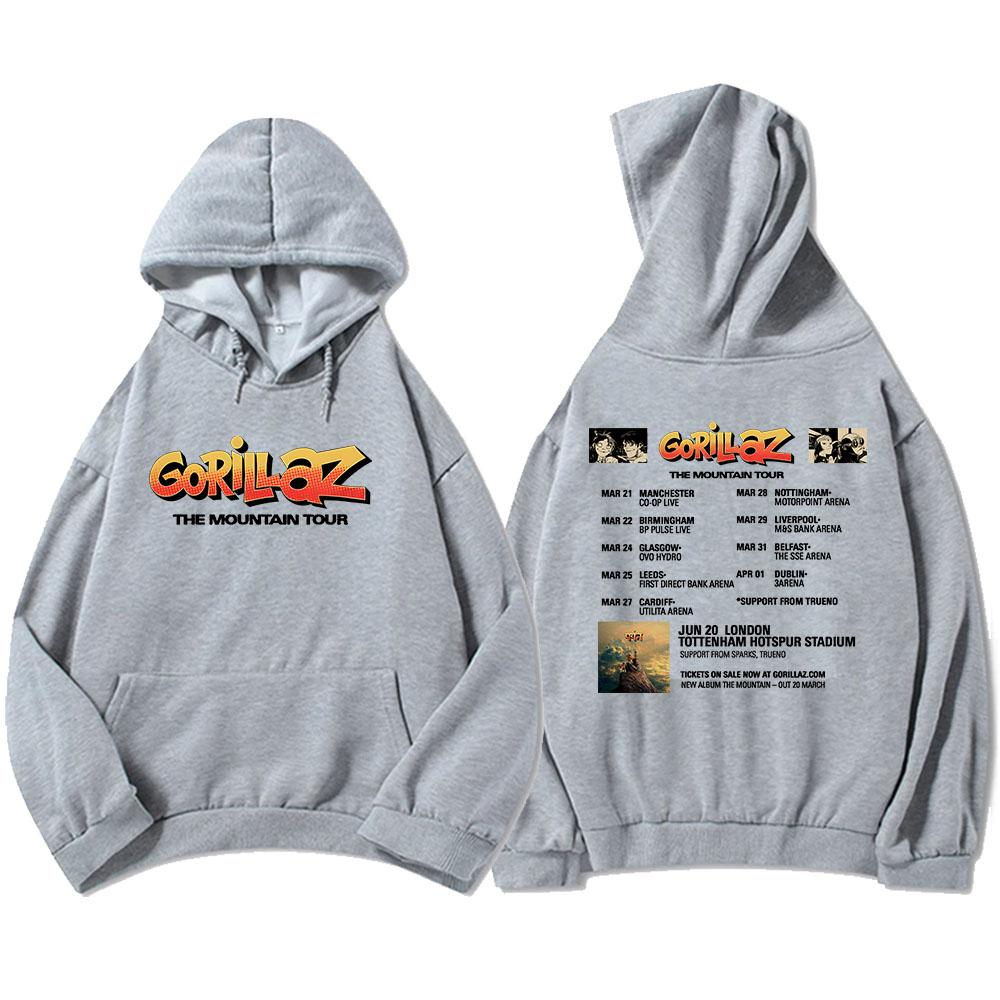Gorillazs The Mountain 2026 Tour Mikiny Módní Mikiny s dlouhým rukávem a kapucí Podzim Zima Fleecové Pulovry Streetwear