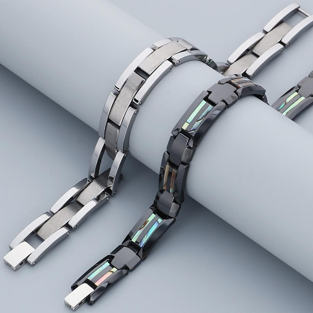 Matt Volframstål Herrearmbånd Svart Keramikk 10MM Bredde Lenkekjede Germanitt Magnetisk Korsarmbånd for Menn Med Skallsmykker