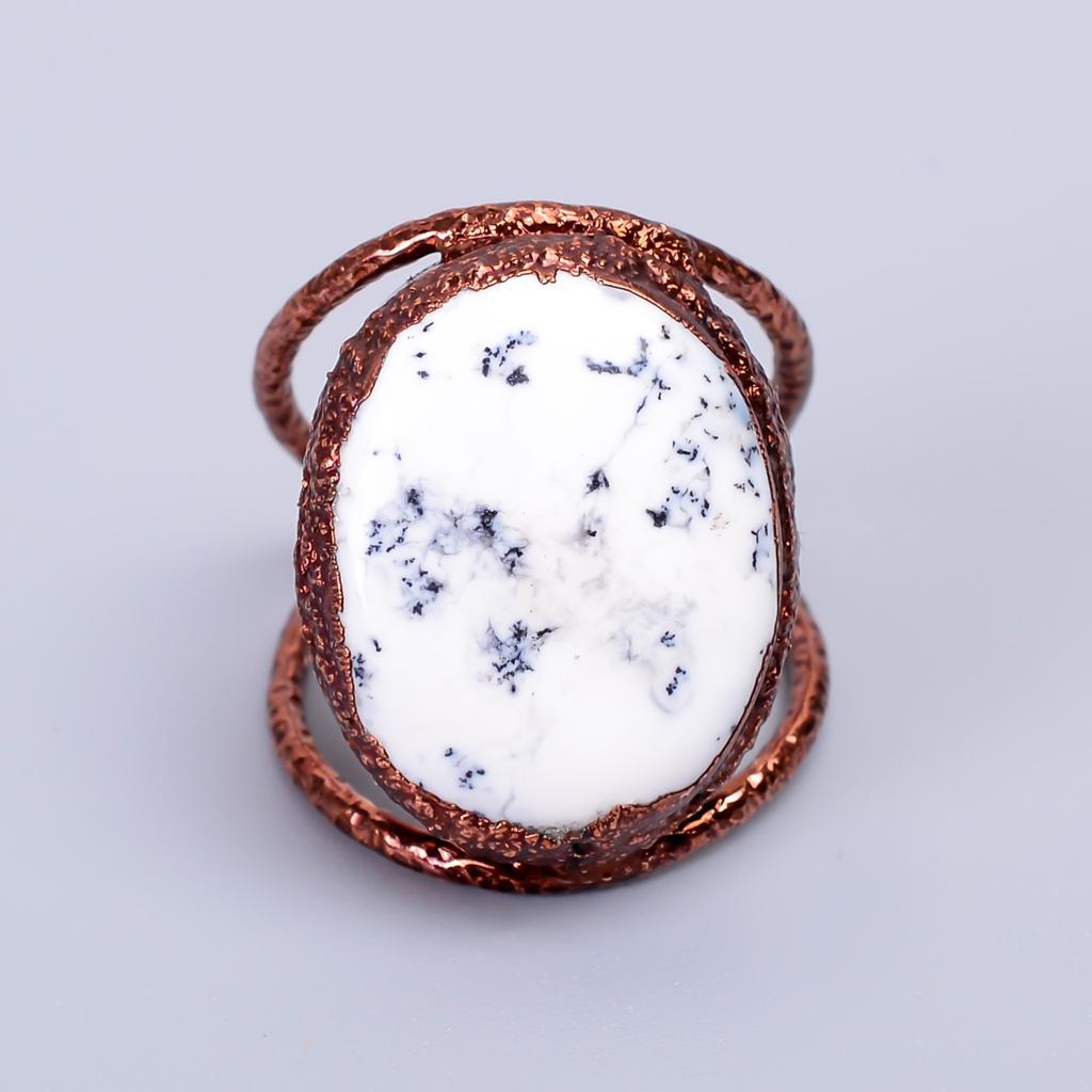Oval Dendrite Opal Stone Copper Electroformed Promise Eternity Statement Ring V-64