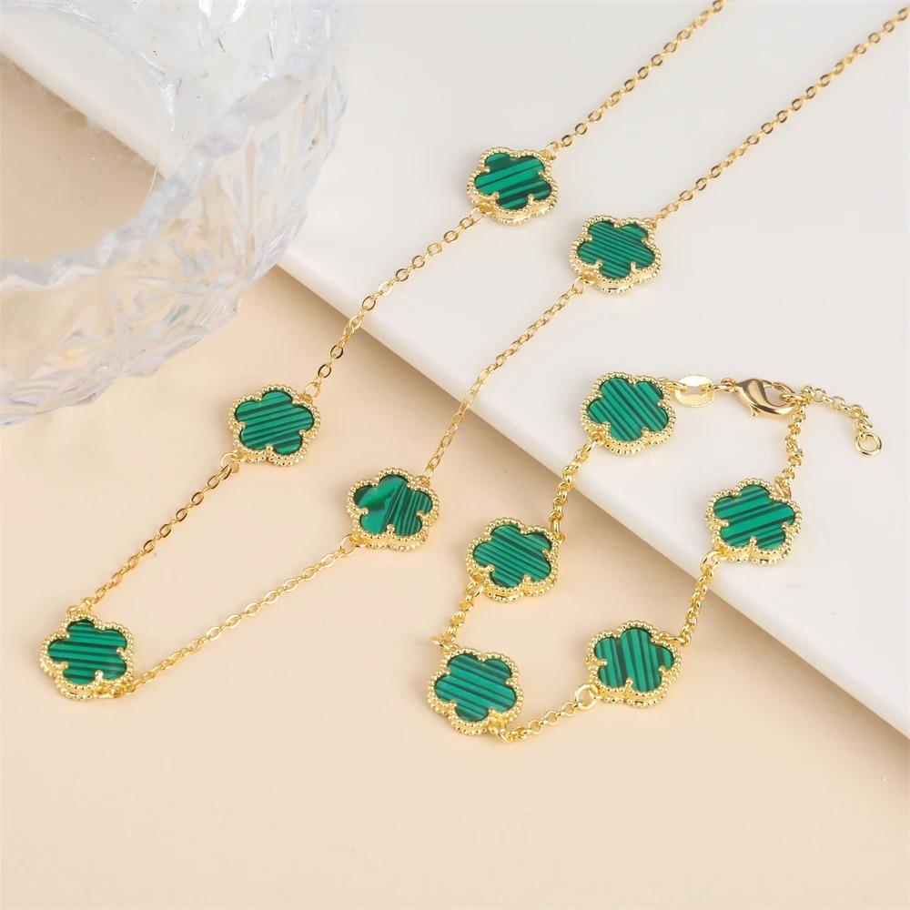 2024 Hot Sale 10 Colors Five-Leaf Flower Set Bracelet Necklace Classic Simple Women Zircon Set Suitable For Daily Party Wear
